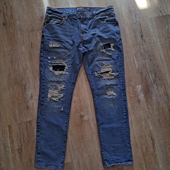 American Rag CIE Blue Denim Jeans Distressed Men's Size 36W 32L 100% Cotton - Picture 2 of 12